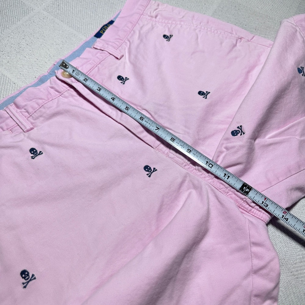 Polo Ralph Lauren Chino Shorts Men 35 Cotton Twill Stretch Skull Crossbones Pink - Picture 9 of 12